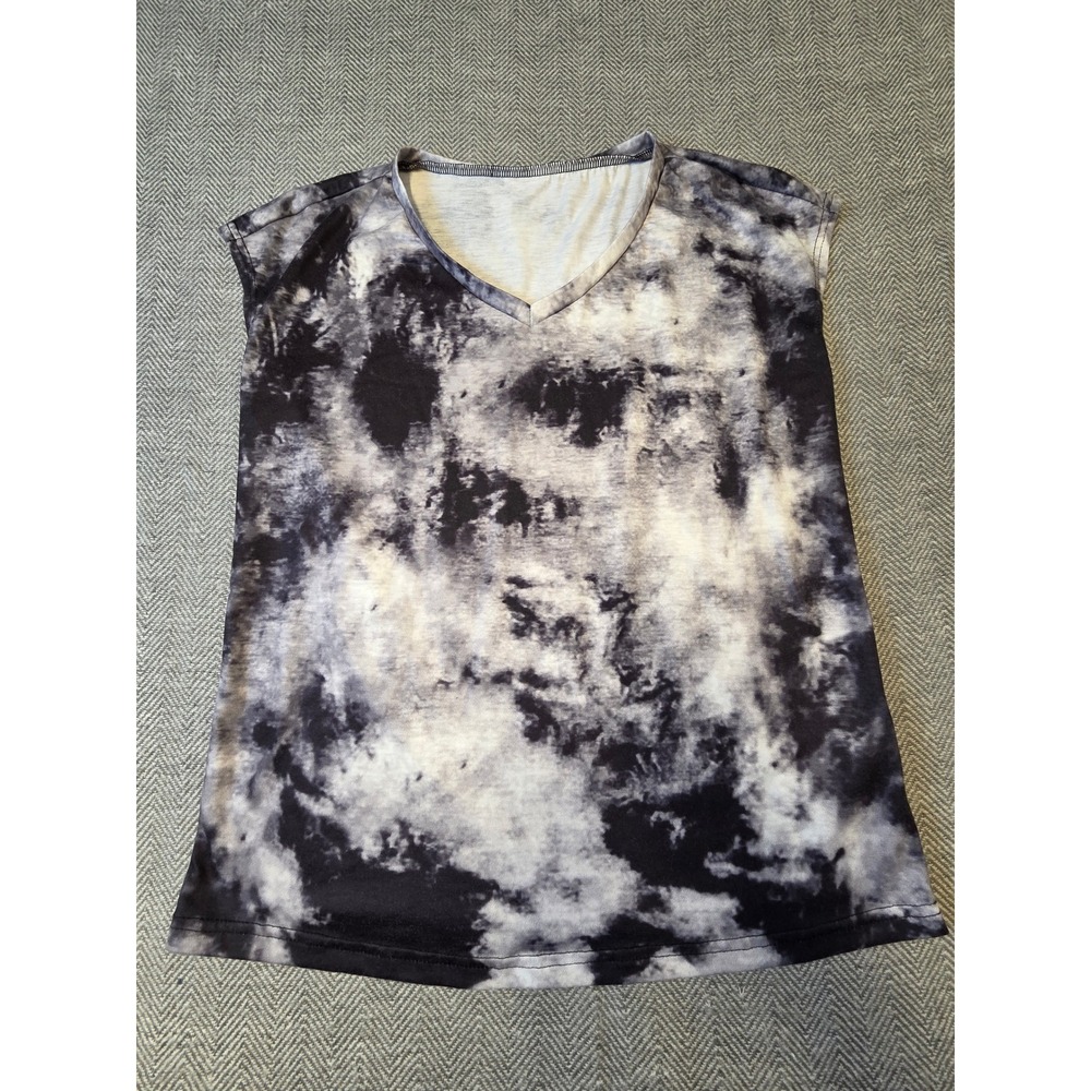 Shein T-Shirt Women's 6 Black White Tie Dye Casual Short Sleeve V Neck Pullover